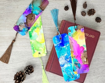 Handmade Alcohol Ink Tasseled Bookmark