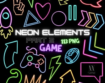 Neon Video Game Clipart Bundle, Retro Games Play Digital Download, Nineties video games Arcade Joystick Console