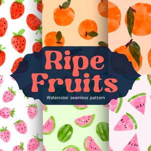 Sommer Früchte Muster Aquarell nahtlose Muster mit Erdbeere Wassermelone Pfirsich Nahtloses Obst Muster