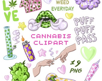 Onkruid clipart Sublimatie Leuke Cannabis planner Marihuana digitale stickers