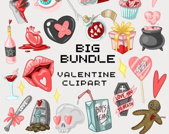Bundel Creepy Valentine clipart Spooky Valentine clipart Pastel Goth digitale stickers Alternatieve Valentijnsdag