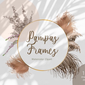 Flower frame Watercolor Pampas Clipart Floral PNG Bouquet Dried flowers, Digital Background