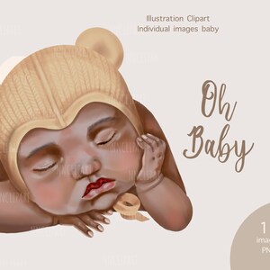 Афроамериканский ребекон Акварельные новорожденные Baby Shower PNG цифровая загрузка