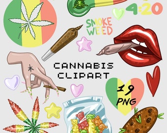 Cannabis clipart Sublimatie Cute Weed planner Marihuana digitale stickers