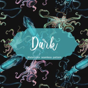 Dark Squid Seamless Pattern Octopus Download Kraken Instant Download Sea Creatures Marine Life Nautical Digital Paper