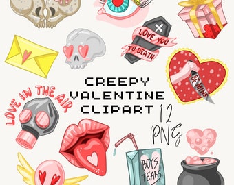 Creepy Valentine clipart Spooky Valentine clipart Pastel Goth digital stickers Alternative Valentine day