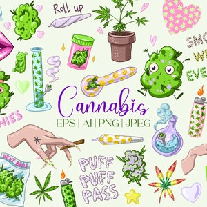 Cannabis Bundle Sublimation Cute Weed planner Marijuana digital stickers image 4