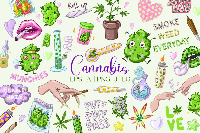 Cannabis Bundle Sublimation Cute Weed planner Marijuana digital stickers image 4