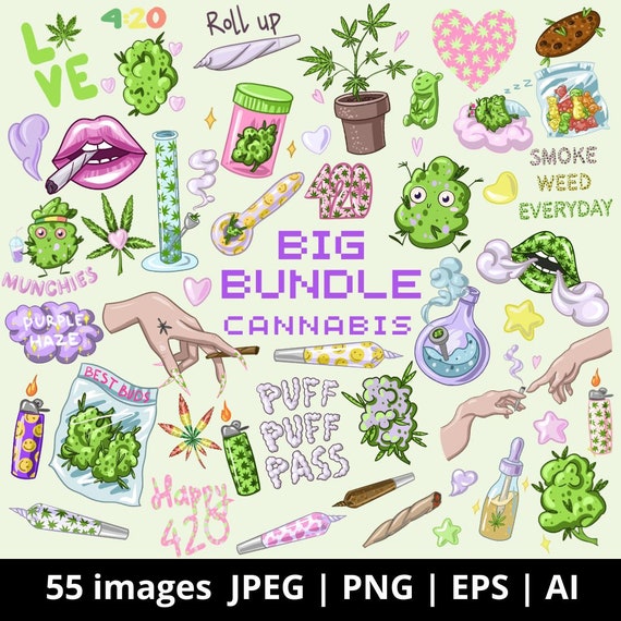 Cannabis Bundle Sublimation Cute Weed planner Marijuana digital stickers