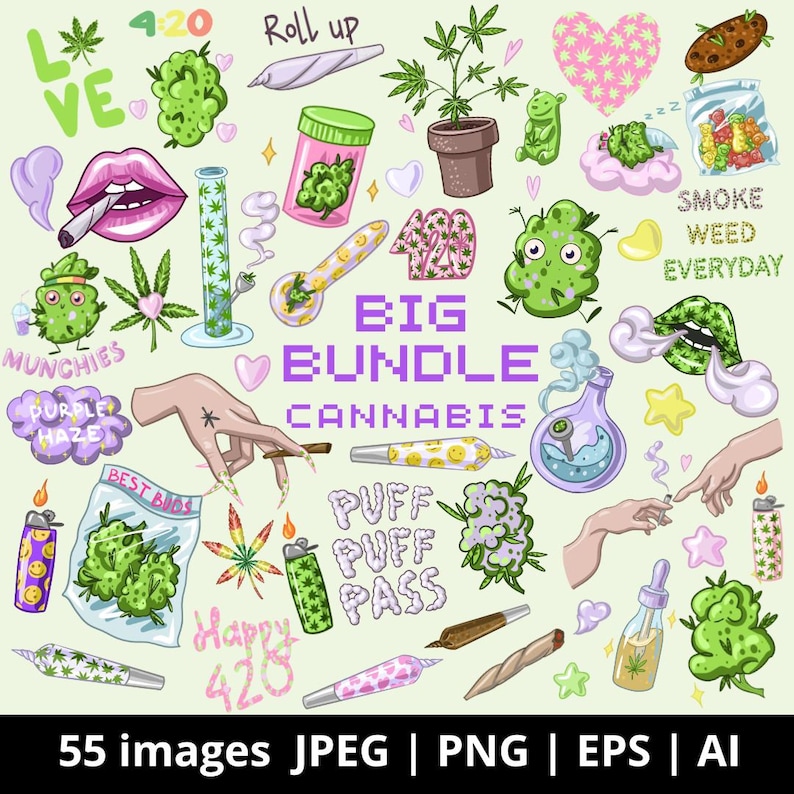 Cannabis Bundle Sublimation Cute Weed planner Marijuana digital stickers image 1