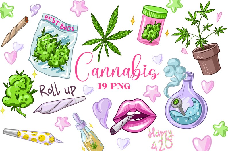 Cannabis clipart Sublimation Cute Weed planner Marijuana digital stickers image 3