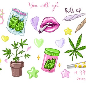 Cannabis clipart Sublimation Cute Weed planner Marijuana digital stickers image 2