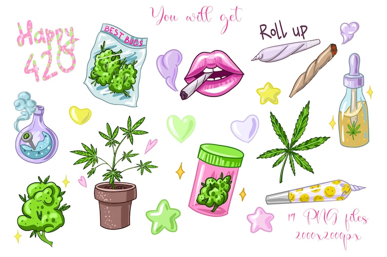 Cannabis clipart Sublimation Cute Weed planner Marijuana digital stickers image 2