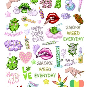 Cannabis Bundle Sublimation Cute Weed planner Marijuana digital stickers image 2