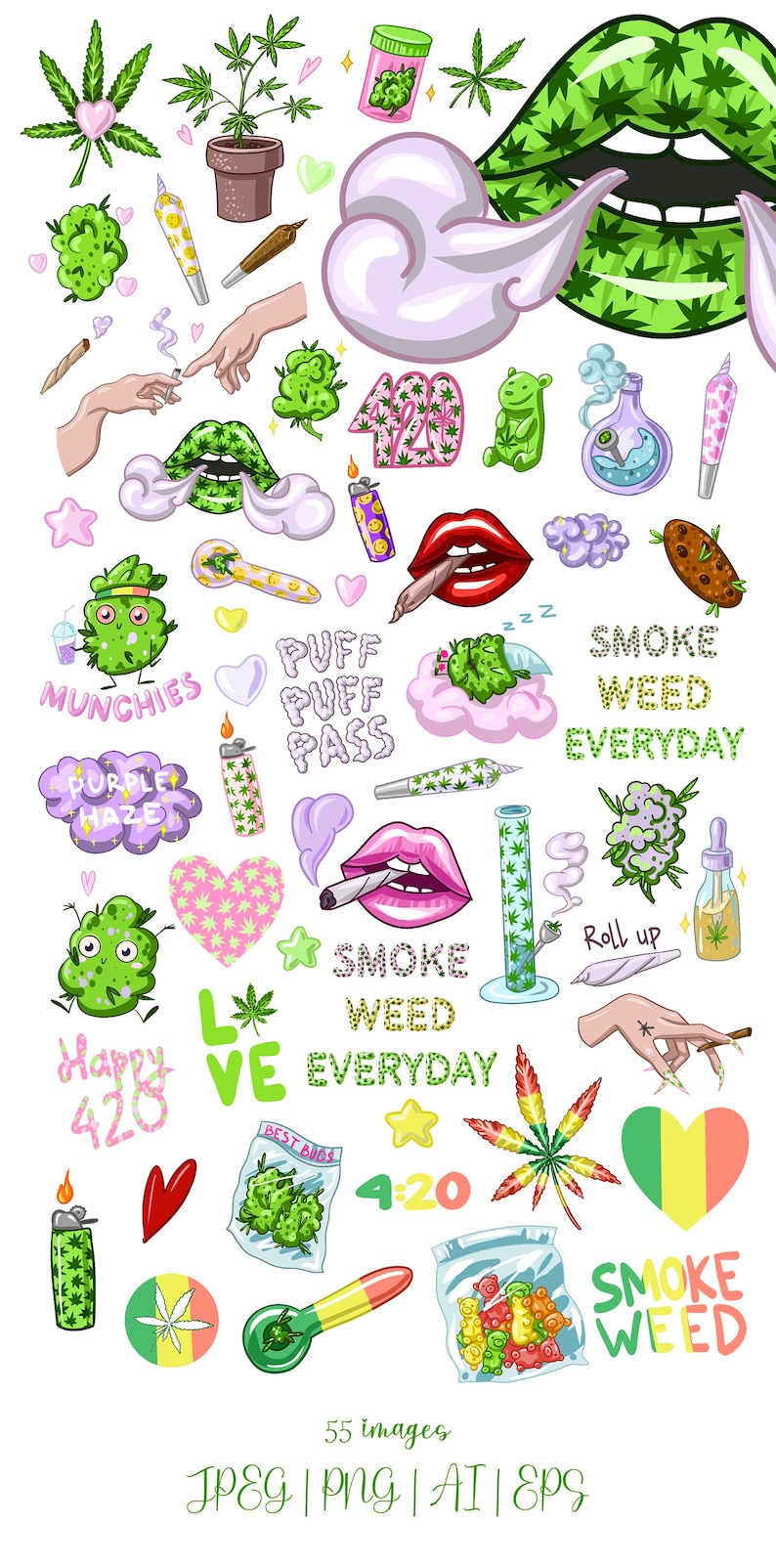 Cannabis Bundle Sublimation Cute Weed planner Marijuana digital stickers image 2