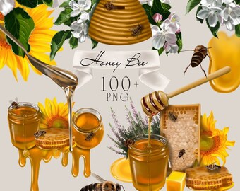 Honey Bee Bundle Aquarel clipart PNG honingpot honingpot Zomerboerderij