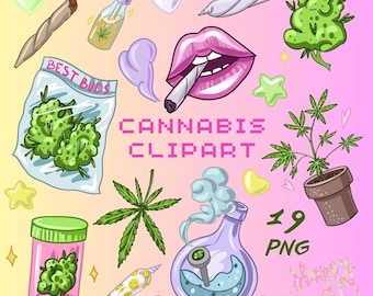 Cannabis clipart Sublimatie Cute Weed planner Marihuana digitale stickers