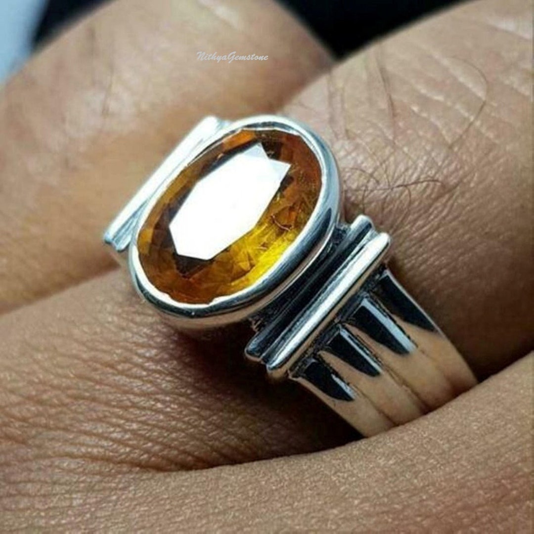 Certified 8.50 Ratti Pukhraj Guru Graha Rashi Ratan Panchdhatu Natural  Yellow Sapphire Gemstone Ring Anguthi for