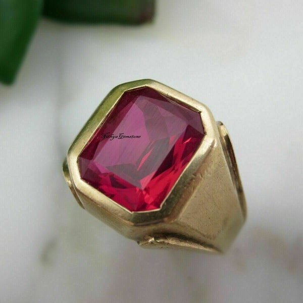 Bague rubis naturel avec pierres précieuses en plaqué or jaune 118 carats Bague panchdhatu Bague faite main pour homme et femme