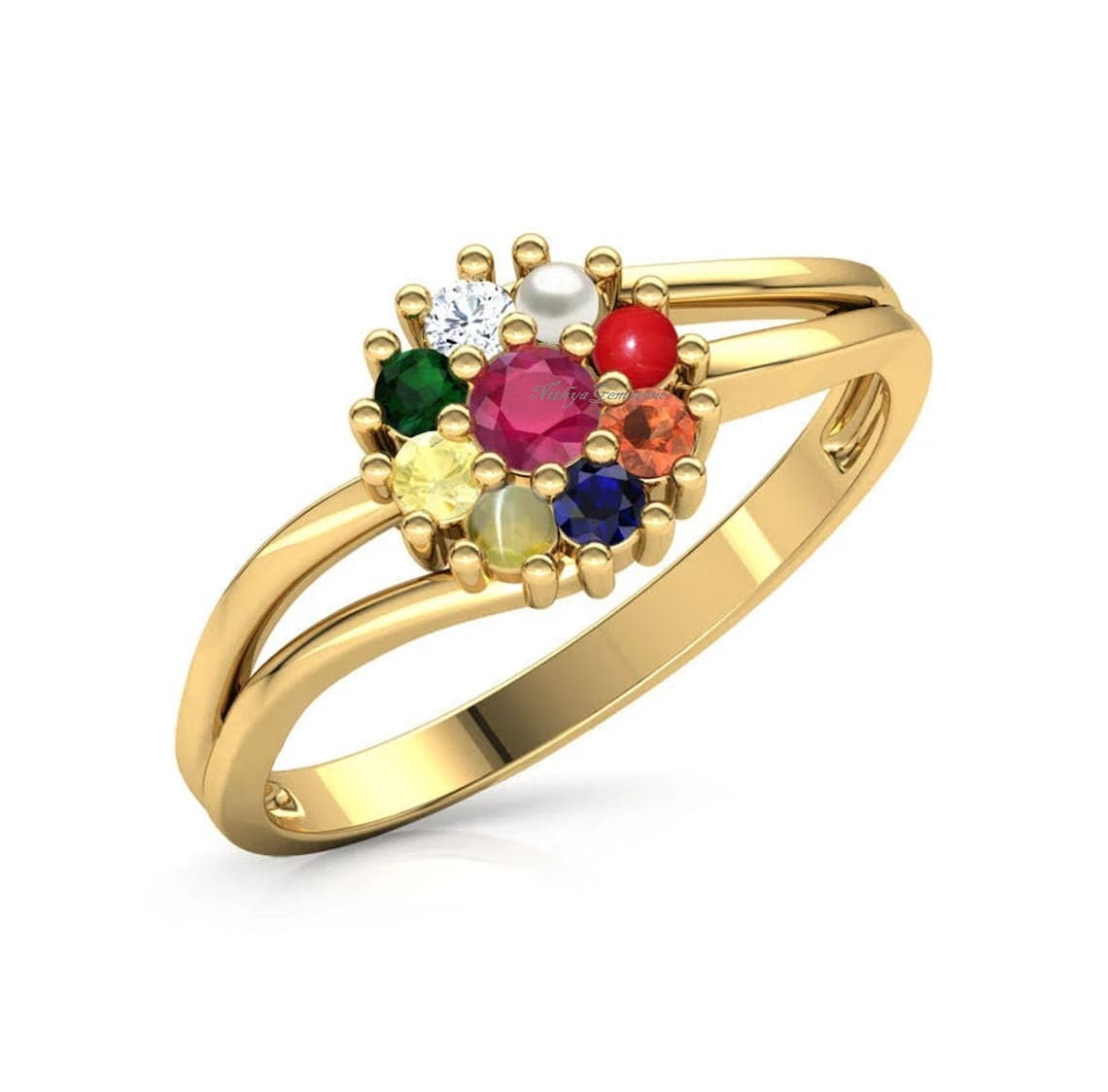 Balaj Navratna Ring Online Jewellery Shopping India | Yellow Gold 14K |  Candere by Kalyan Jewellers
