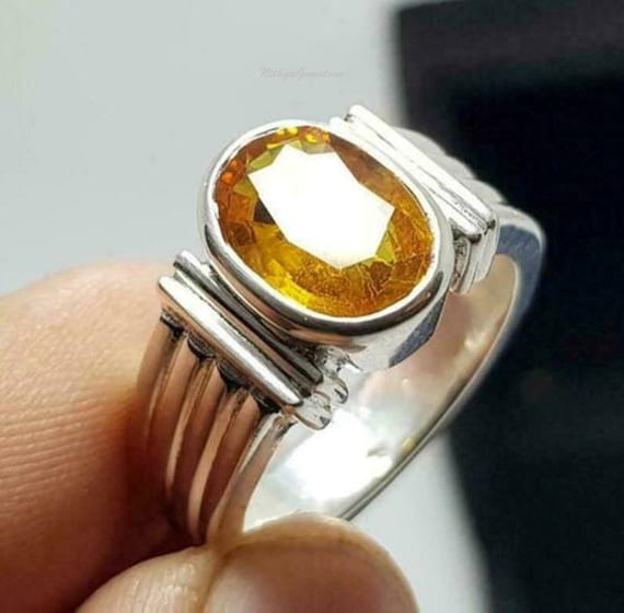 SIDHARTH GEMS Yellow Sapphire Pukhraj 16.25 Carat 92.5 Sterling Silver Ring  Natural Yellow (Pukhraj) Gemstone Ring for Men's and Women's By Lab -  Certified : Amazon.in: Jewellery