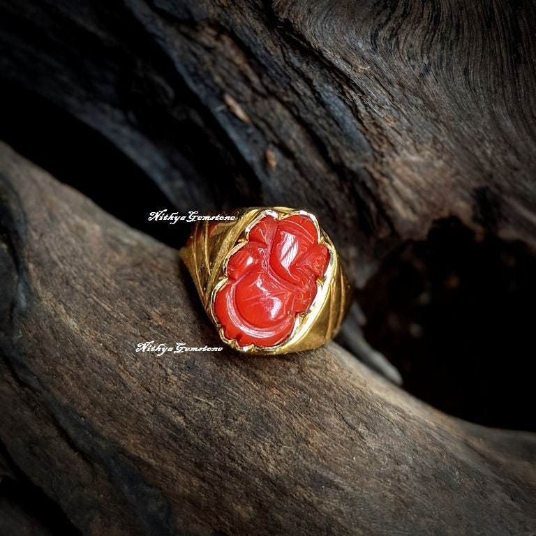 Natural Certified Red Coral Astrological Ring in Strling Silver