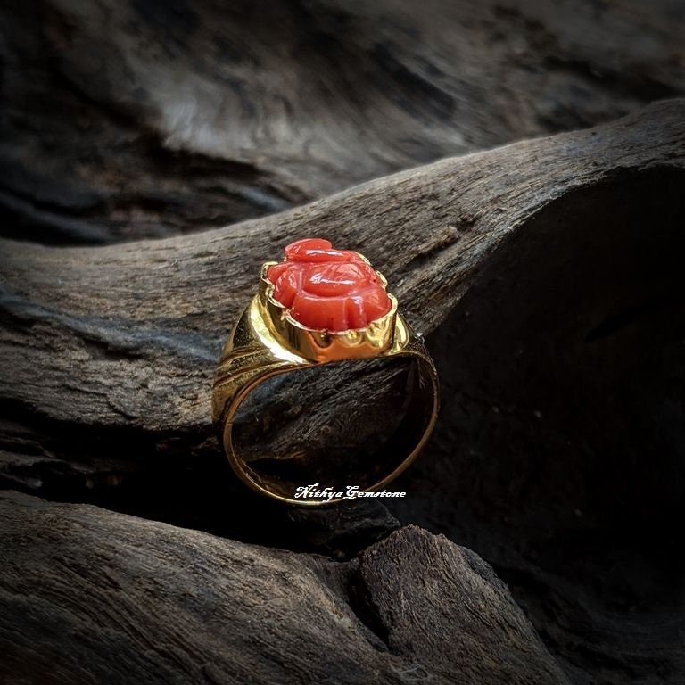 Natural Certified Red Coral Astrological Ring in Strling Silver