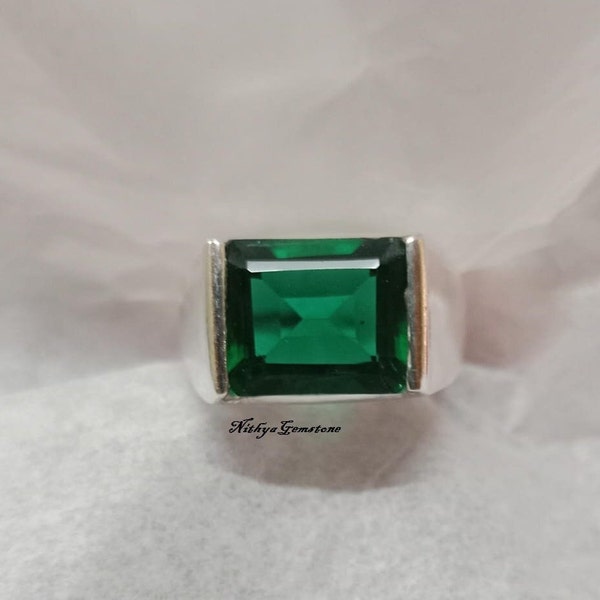 Bague meraude/ Bague émeraude verte/ Bague Panna/ Bague émeraude avec pierres précieuses en argent sterling 925 Bague faite main pour homme et femme