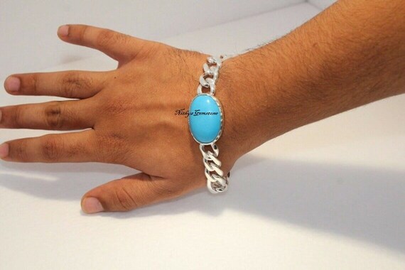 Rare Feroza Turquoise Bracelet in 925 Sterling Silver