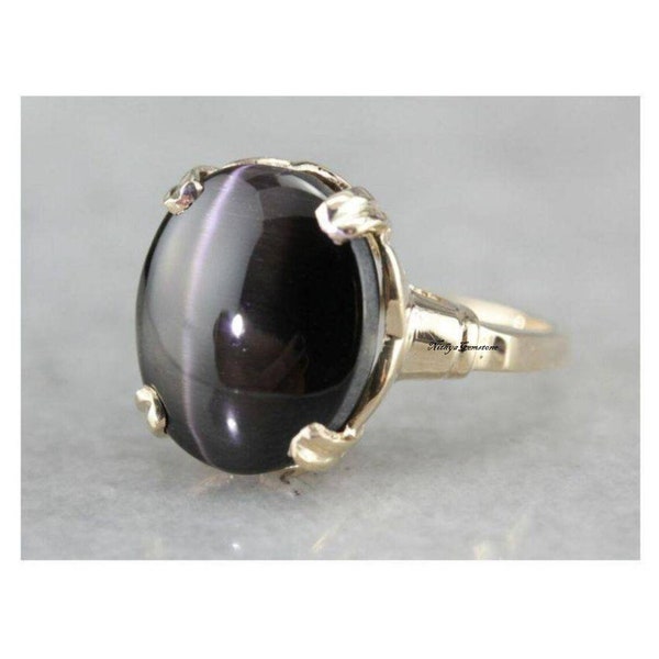 Bague oeil de chat noir certifiée naturelle, bague avec pierres précieuses astrologiques en argent sterling 925, bague faite main pour homme et femme