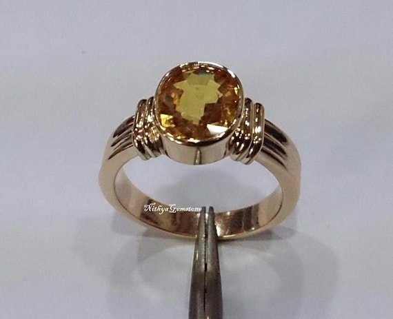 Gold And Stone 92% Yellow Sapphire Ring, Size: 1.65 cm( Diameter) at Rs  75000 in Banswara