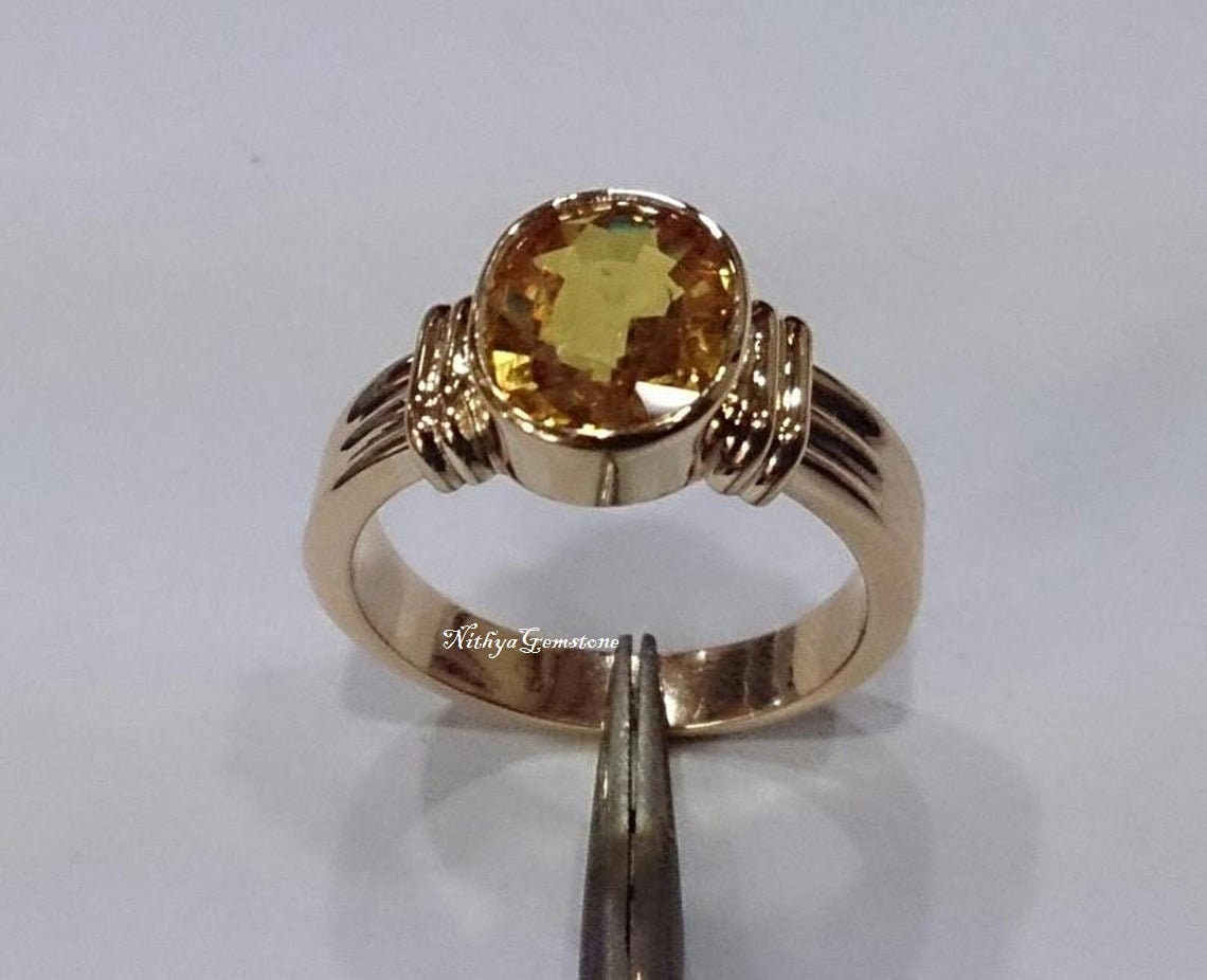 Oval Yellow Sapphire Ring, Ceylon Pukhraj Gemstone Ring - Shraddha Shree  Gems