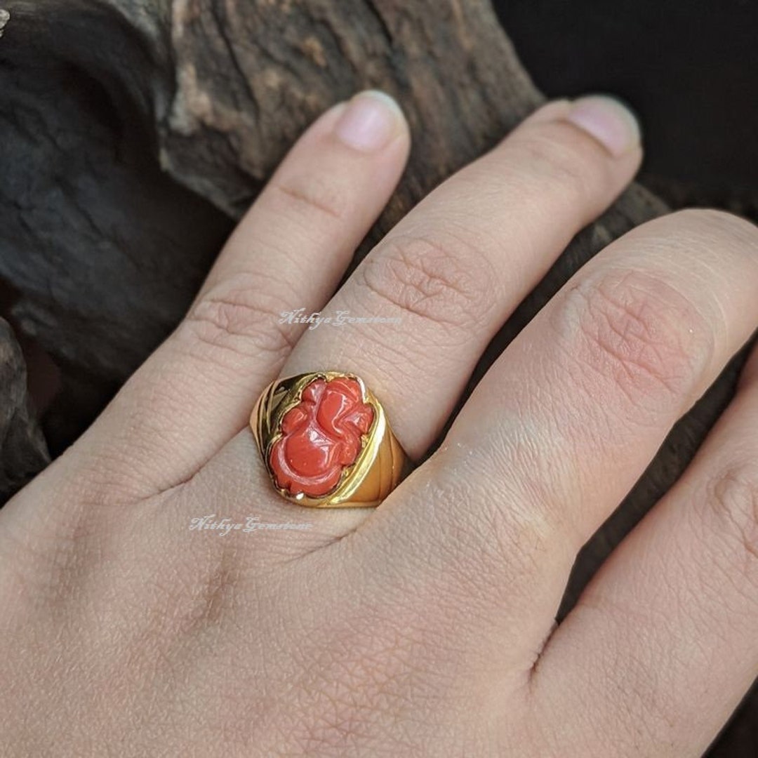 Natural Certified Red Coral Astrological Ring in Strling Silver 925