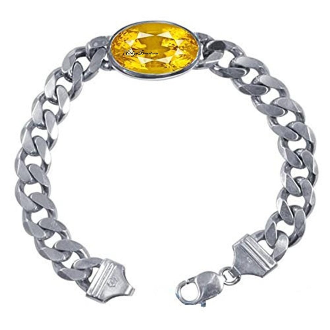 Silver bracelet yellow stone deals