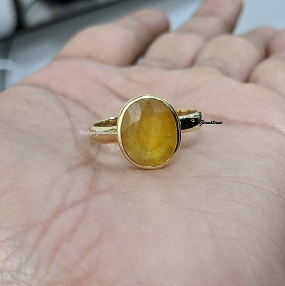 Yellow Sapphire Pukhraj Silver Ring for Women - Etsy