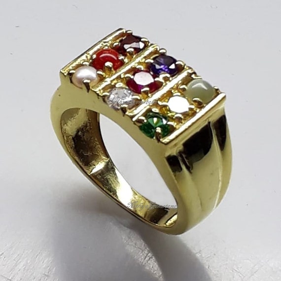 Navaratna 9 Stone Ring Gold Plated AAA+++ For Men Women Boys & Girls