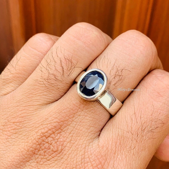 Natural Certified Blue Sapphire Neelam Gemstone Astrological Purpose Ring in 925 Sterling Silver for Unisex Etsy
