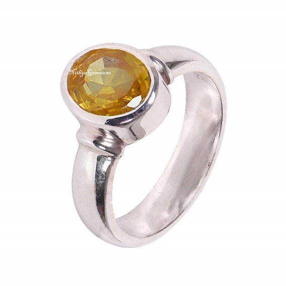 Buy Ceylonmine Yellow Pukhraj Stone Sapphire Silver Plated Ring Online at  Best Prices in India - JioMart.