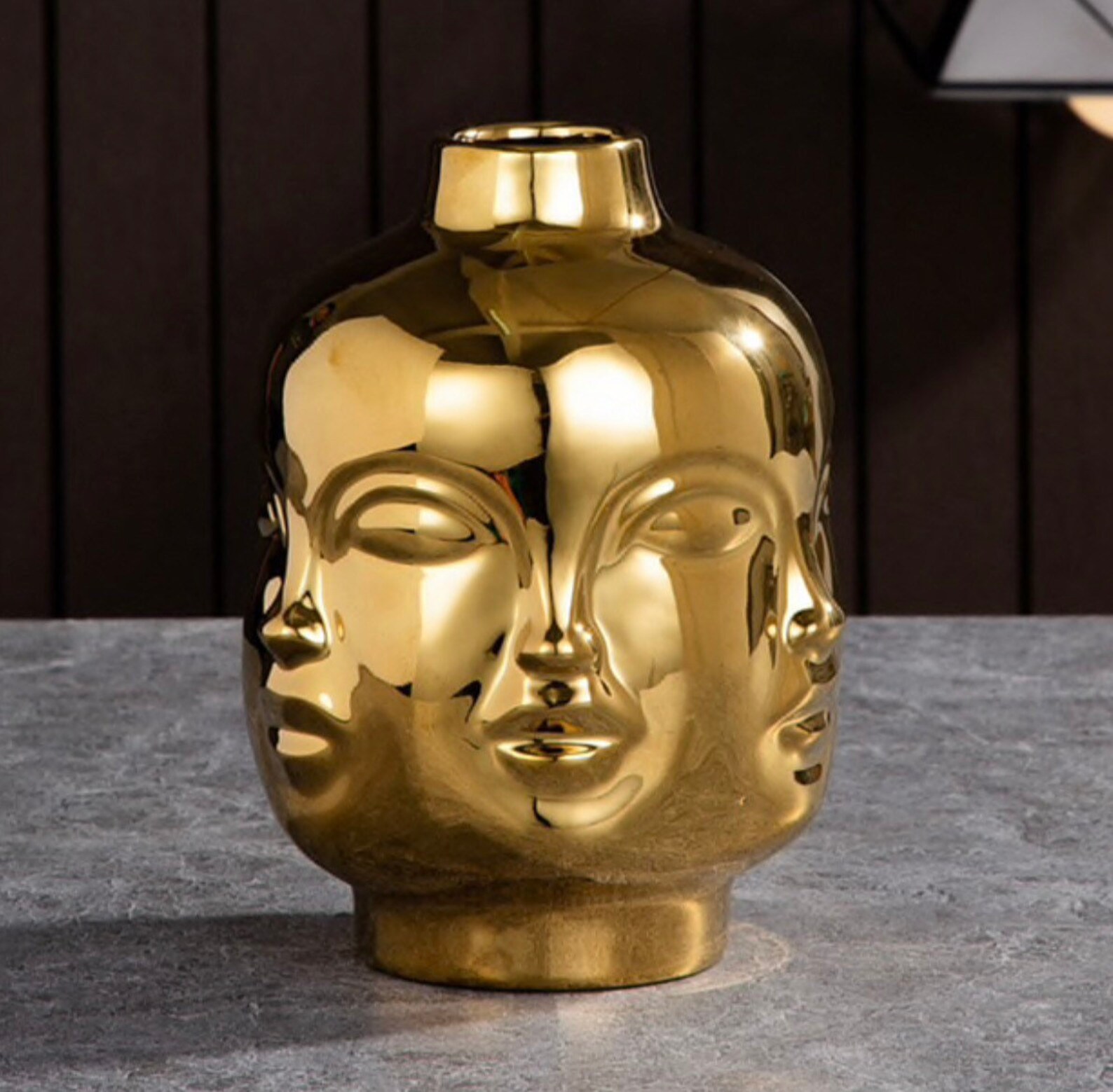 Ceramic Gold Coloured Multiple Face Vase Etsy