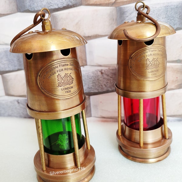 Set of 2 Antique Brass Minor Lamp Nautical Ship Boat Light Lantern Vintage Decor home ~ Living