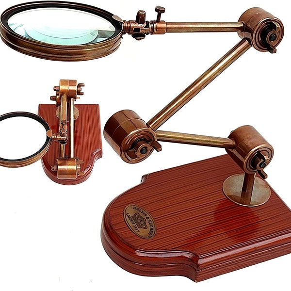 Antique Desk Magnifier Moveable Lens Kelvin & Hugnes London Marine Adjustable Magnifying Glass - Vintage Tabletop Accessory