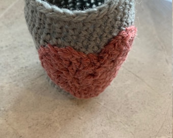 Crochet vase pot with heart, glass, handmade, home decor