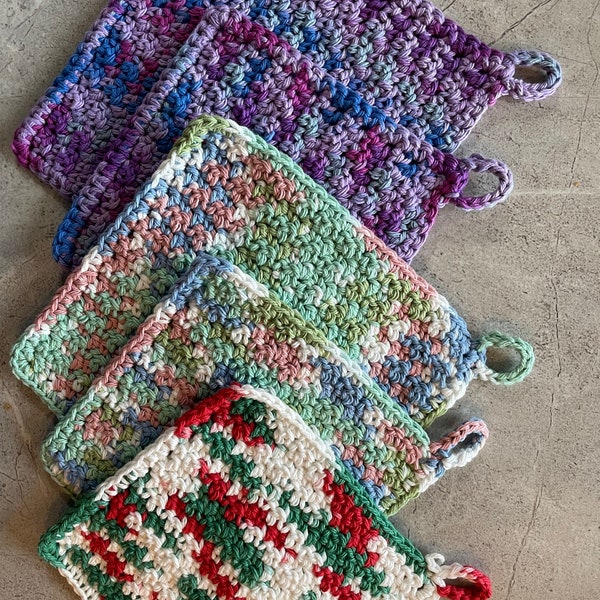 Multicoloured 100% cotton handmade crochet dishcloths set of 2, wash cloth