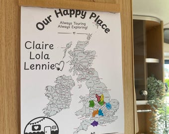 Personalised UK Touring Colour Map – Campervan, Caravan & Motorhome Travel Tracker Print