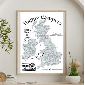 Touring Travel Map, "Happy Campers"  Colour Map, Caravan, Campervan, Motorhome