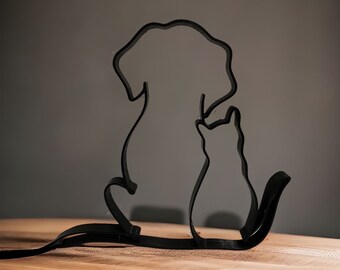 3D Printed Dog and Cat Line Art Sculpture: Minimalist Home Decor