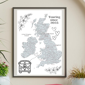 Mapa de viaje a color, personalizado - Camping, Caravana, Autocaravana, Mapa de viaje para capturar recuerdos, Marco no incluido