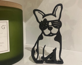 Bulldog Biker Lijntekening Sculptuur – Minimalistisch 3D-geprint hondenornament & wanddecoratie