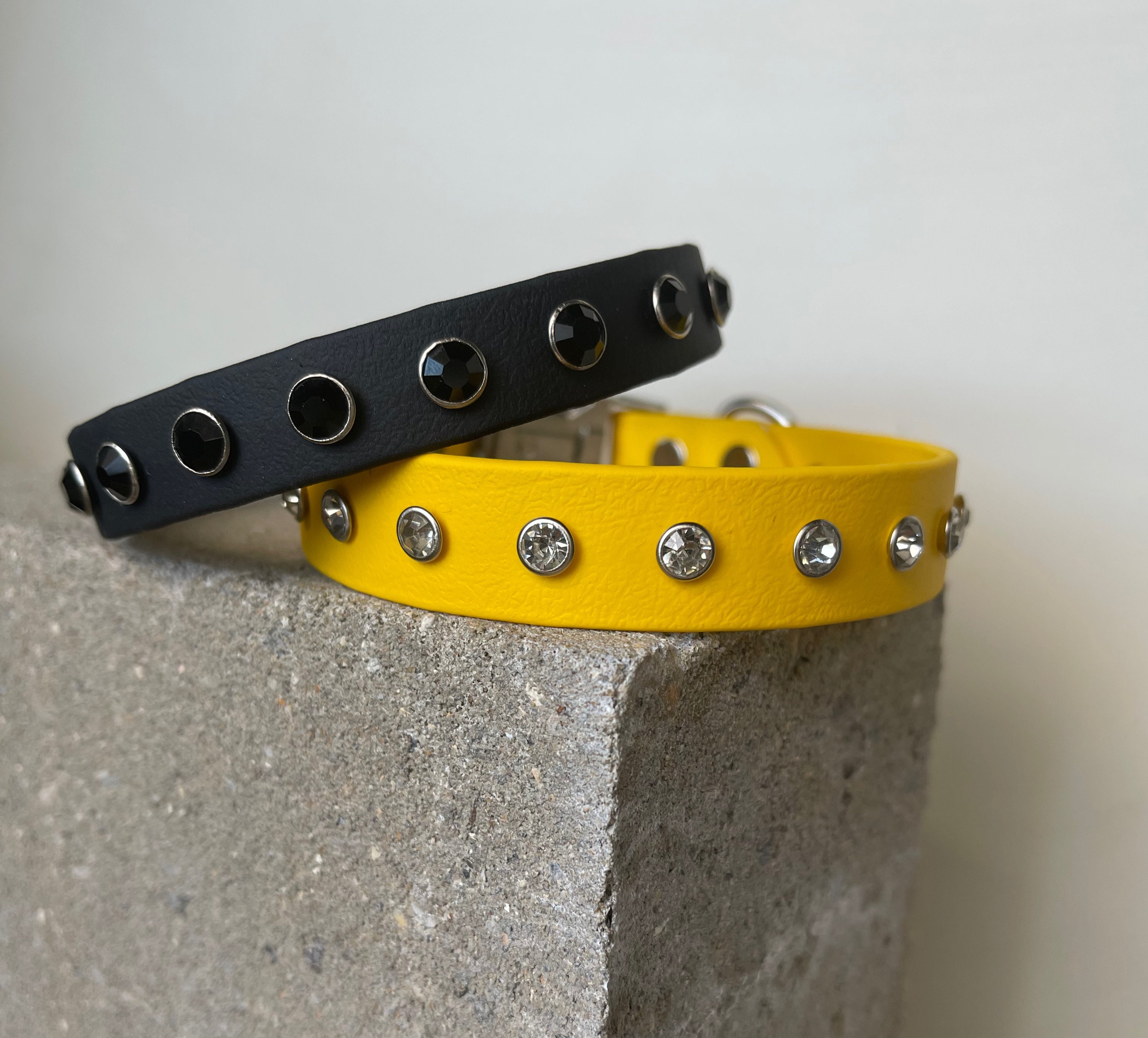 Rhinestone Dog Collar Vegan Leather Bespoke 20 Colours Etsy