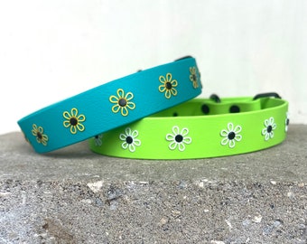 Daisy Vegan Leather Dog Collar | Handmade Flower Accent